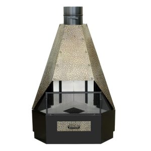 LAREIRA SUÍÇA DE CANTO REVESTIDA EM LATÃO