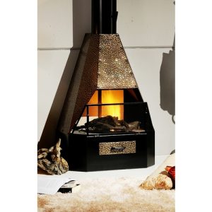 LAREIRA SUÍÇA DE PAREDE REVESTIDA EM LATÃO